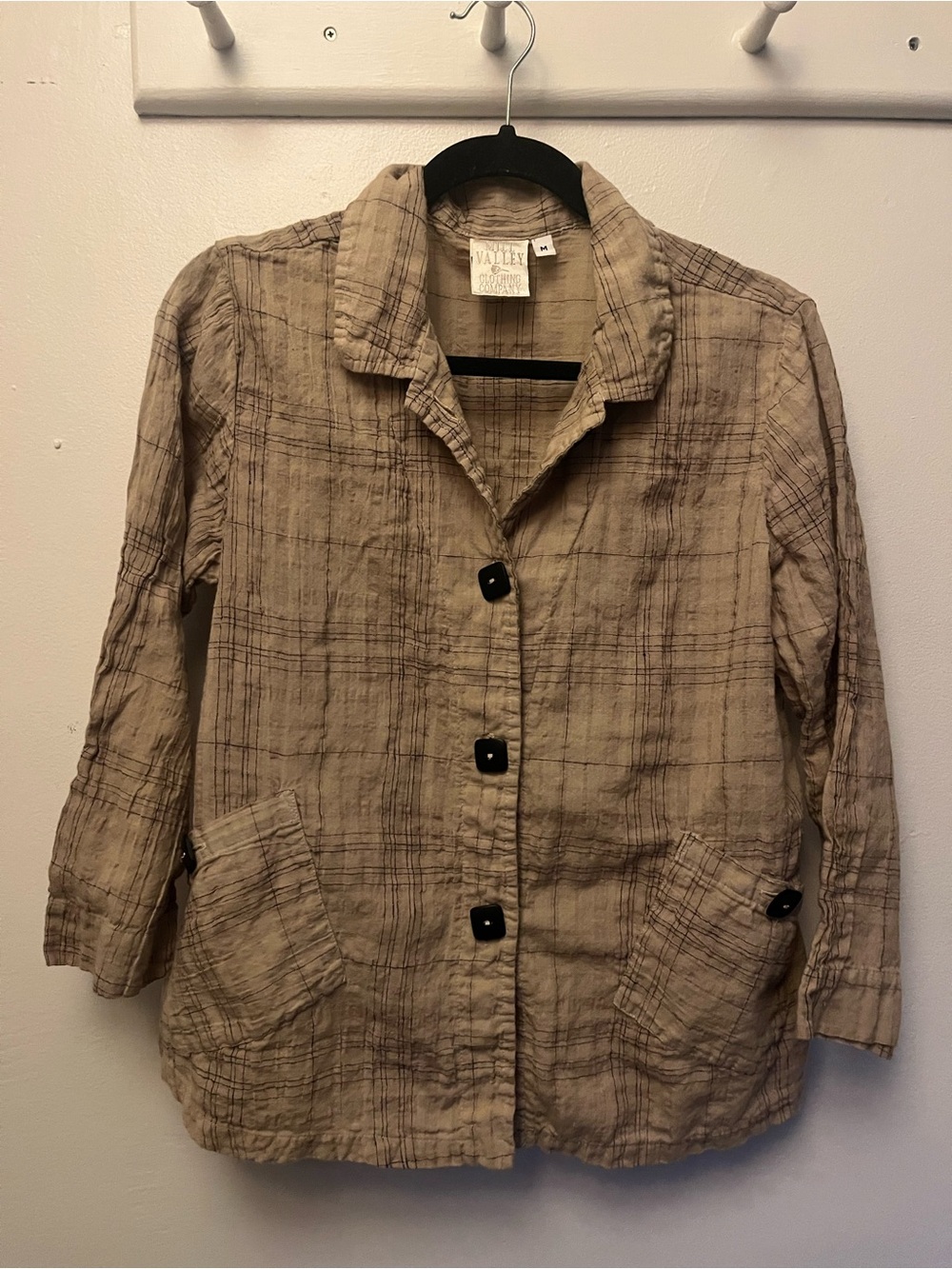 Vintage Mill Valley Tan Plaid Lightweight Button-Front Blazer